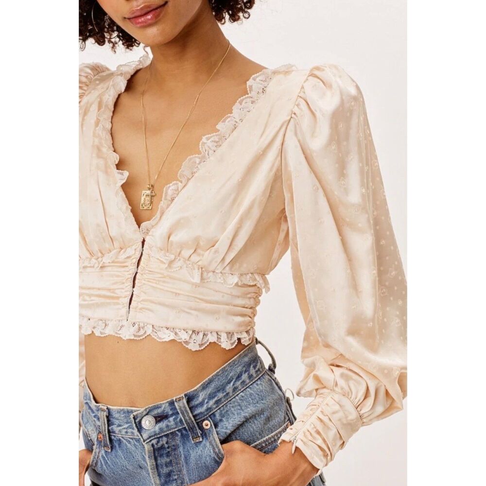 For Love & Lemons Cream Natalie Crop Top  Blouse Women's Size Small